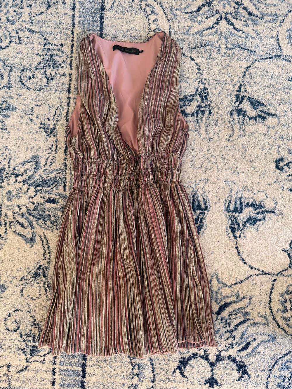 House of Harlow 1960 Pink Multi-Striped V-Neck Dress